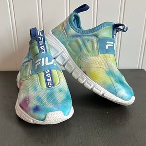 Fila Kids Tie-Dye Slip-On Sneakers in Blue, Green & Yellow
